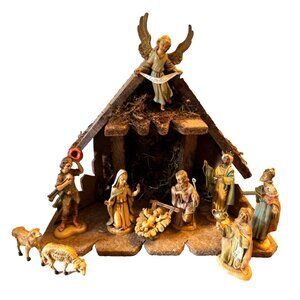 12 pc Depose Italy Nativity Stable Creche Figurines Holy Family Baby Jesus